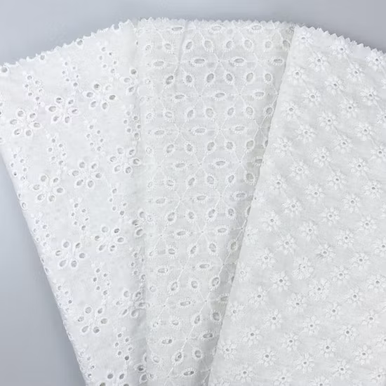 여성용 드레스를 위한 흰색 100% 면 자수 스위스 보일 작은 구멍 자수 직물